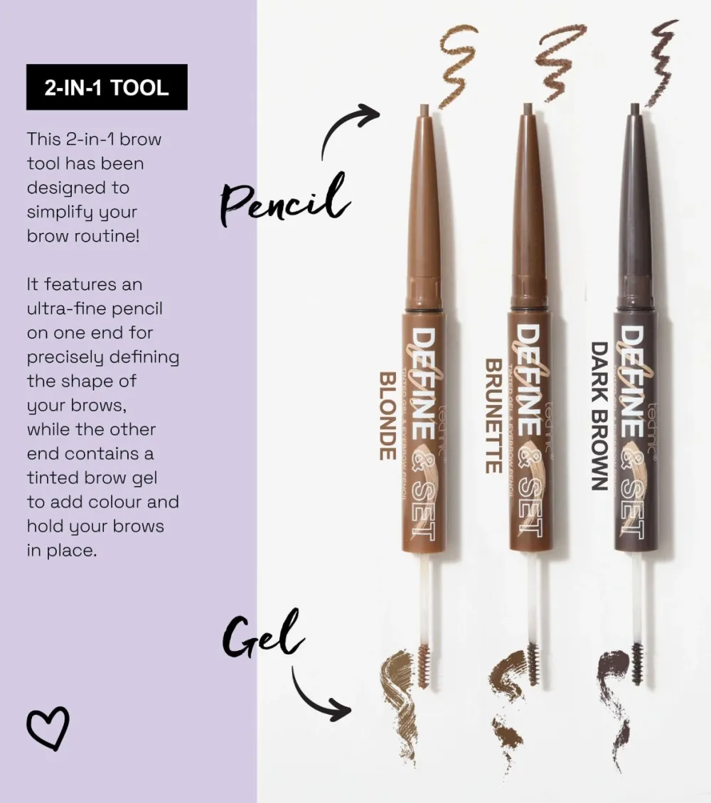Lápiz de cejas + Gel con color Define & Set - Brunette>Technic Cosmetics Outlet