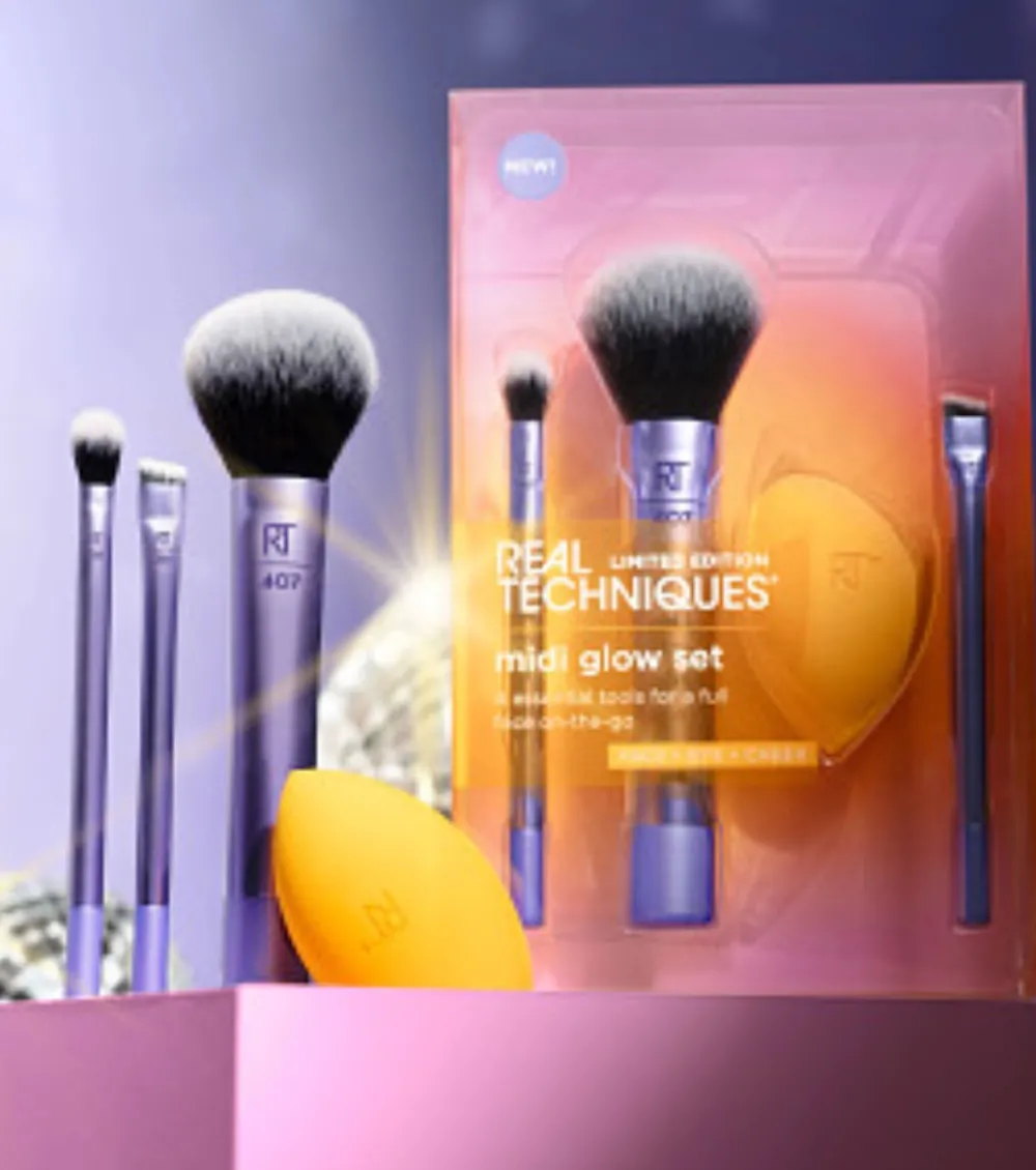 *Night brights* - Set de brochas + esponja Midi Glow>Real Techniques Best